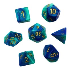 Set de 7 dés Gemini - bleu-sarcelle/or
