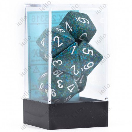 Set de 7 dés Granite - bleu-vert/blanc