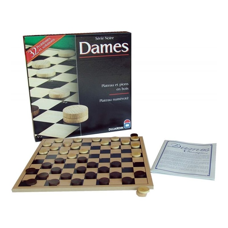 JEU DE DAMES PLATEAU PIÈCES EN BOIS MASSIF