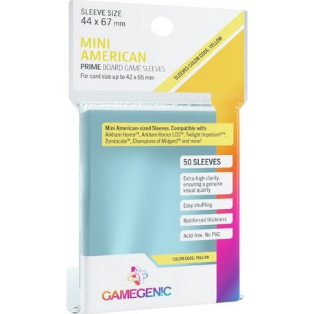 Étuis protège-cartes (sleeves) Gamegenic 44x67mm (code format : mini américain jaune) premium (paquet de 50)