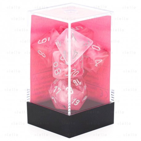 Set de 7 dés Ghostly glow - rose/argent