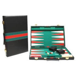 Coffret de Backgammon 38cm noir, vert et rouge