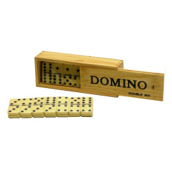 Dominos double 6 minces avec clou, boîte en bois.