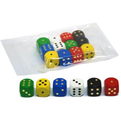 Dés 16 mm colorés en bois