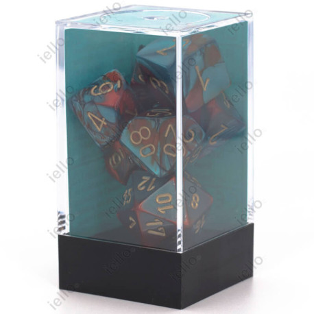 Set de 7 dés Gemini - Rouge et Bleu Sarcelle/Doré
