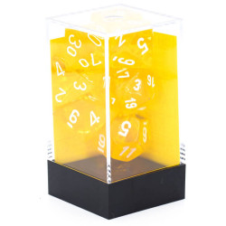 Set de 7 Dés Transparents : Jaune & Blanc