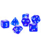 Set de 7 Dés Transparents : Bleu & Blanc