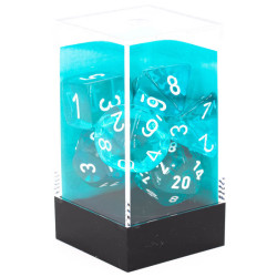 Set de 7 dés Transparents : Sarcelle & Blanc