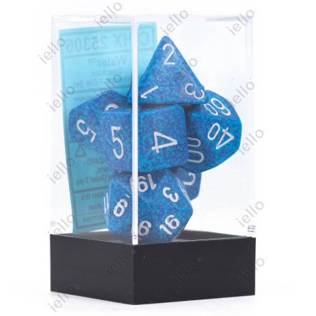 Set de 7 Dés Granite / Eau : Bleu & Blanc
