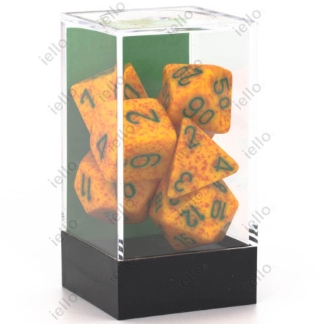 Set de 7 Dés Granite : Lotus Orange & Vert