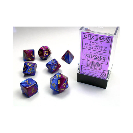 Set de 7 dés Gemini - bleu-violet/or