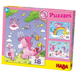 Lot de 3 puzzles Licornes dans les Nuages